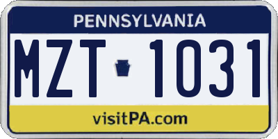 PA license plate MZT1031