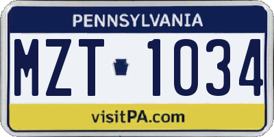 PA license plate MZT1034