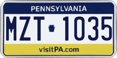 PA license plate MZT1035