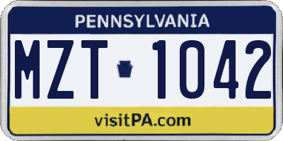 PA license plate MZT1042