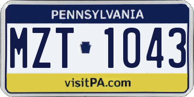 PA license plate MZT1043