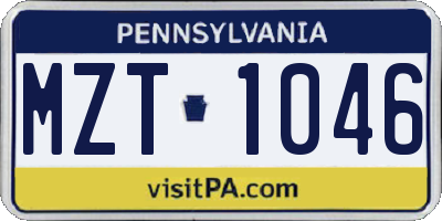 PA license plate MZT1046