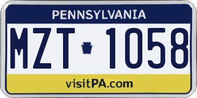 PA license plate MZT1058