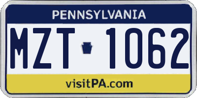 PA license plate MZT1062