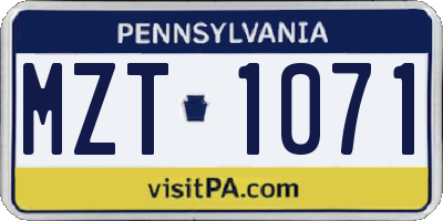 PA license plate MZT1071
