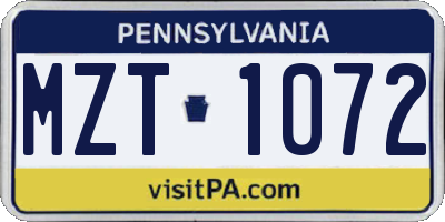 PA license plate MZT1072