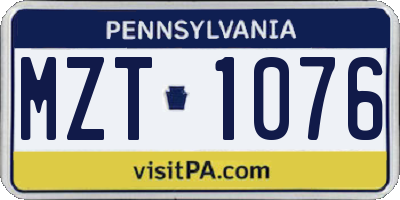 PA license plate MZT1076
