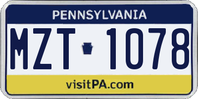 PA license plate MZT1078