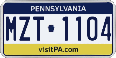 PA license plate MZT1104