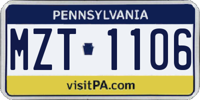 PA license plate MZT1106