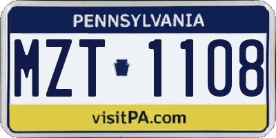 PA license plate MZT1108