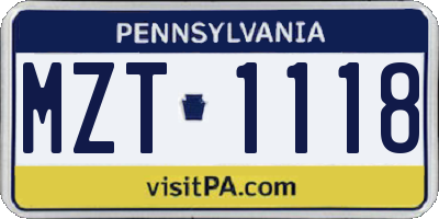 PA license plate MZT1118