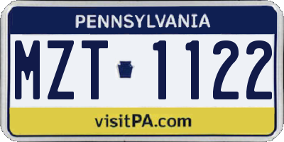 PA license plate MZT1122