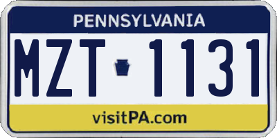 PA license plate MZT1131