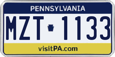 PA license plate MZT1133