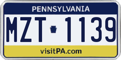 PA license plate MZT1139