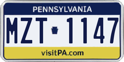 PA license plate MZT1147