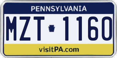 PA license plate MZT1160