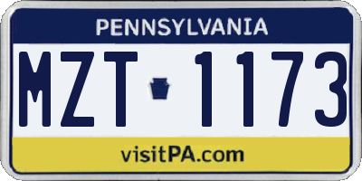 PA license plate MZT1173
