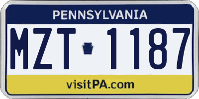 PA license plate MZT1187