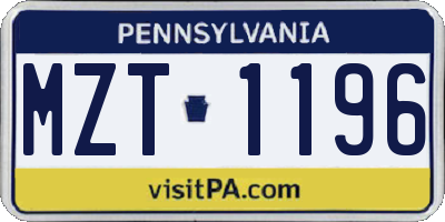 PA license plate MZT1196