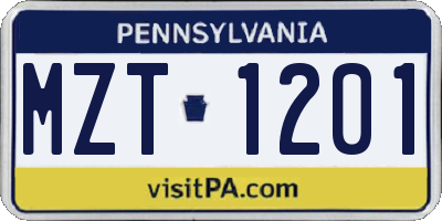 PA license plate MZT1201