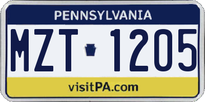 PA license plate MZT1205