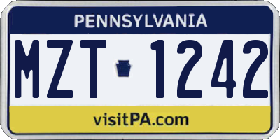 PA license plate MZT1242