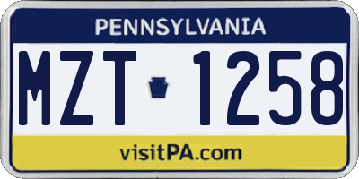 PA license plate MZT1258