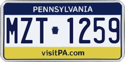 PA license plate MZT1259