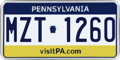 PA license plate MZT1260