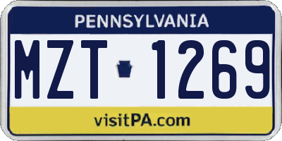 PA license plate MZT1269