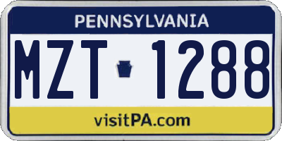 PA license plate MZT1288