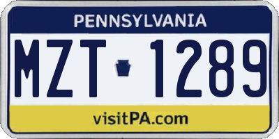 PA license plate MZT1289