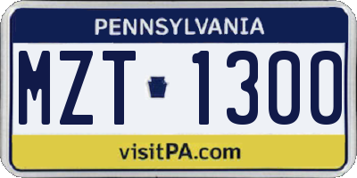 PA license plate MZT1300