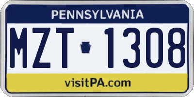 PA license plate MZT1308