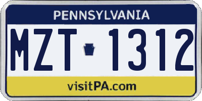 PA license plate MZT1312