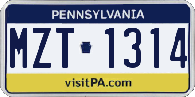 PA license plate MZT1314