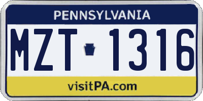 PA license plate MZT1316