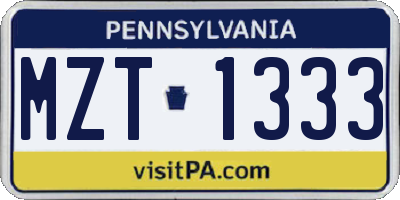 PA license plate MZT1333