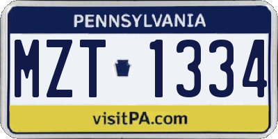PA license plate MZT1334
