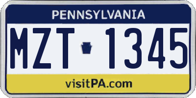PA license plate MZT1345