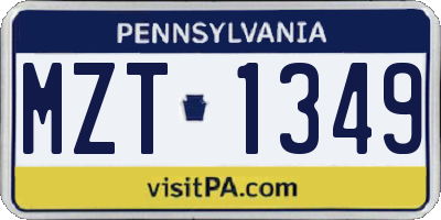PA license plate MZT1349