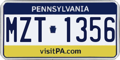 PA license plate MZT1356