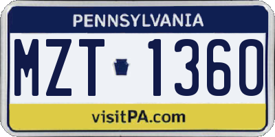 PA license plate MZT1360