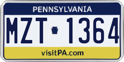 PA license plate MZT1364