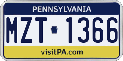 PA license plate MZT1366