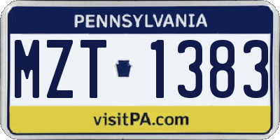 PA license plate MZT1383