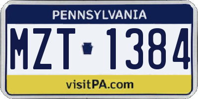 PA license plate MZT1384