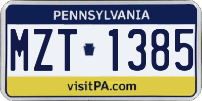 PA license plate MZT1385